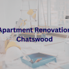 Feature image titled "Apartment Renovations Chatswood" with a semi-transparent background image of a half completed project in chatswood with the E.W home builders logo top right.